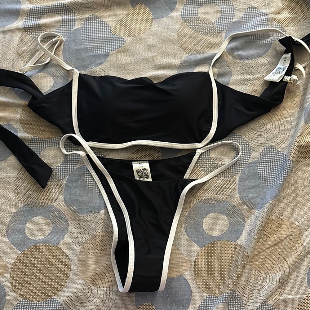 Chic Black Bikini with White Accents